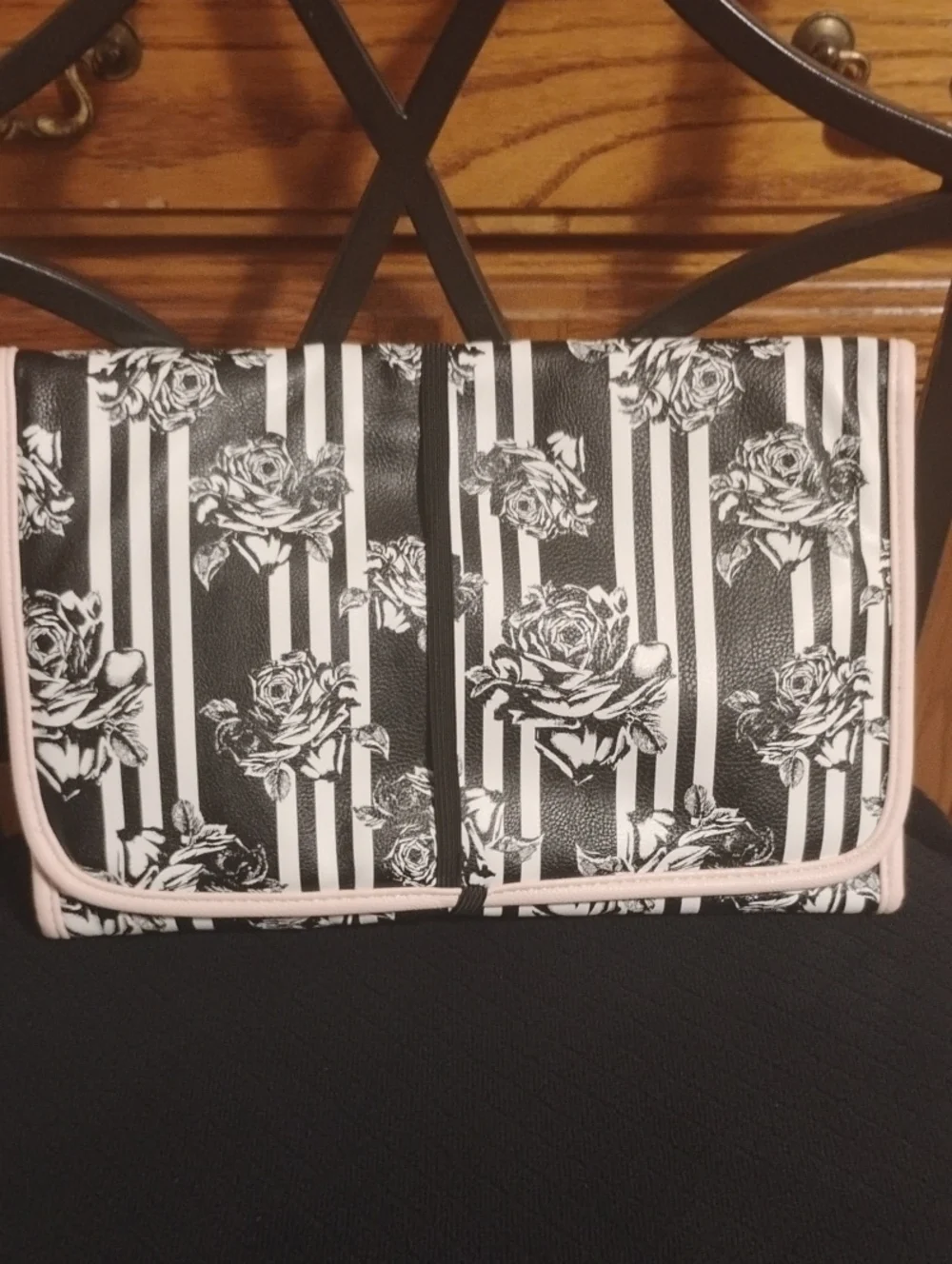 Betsey Johnson Diaper Bag Black & White Rose Print + Changing Pad